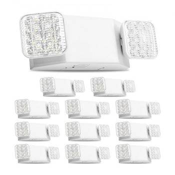 12 Pack Emergency Lights for Business, with Battery Backup, Commercial LED Emergency Exit Lighting Fixtures, AC 120/277V, with Two Square Head Adjustable, 90-Minute Backup, for Business, White
