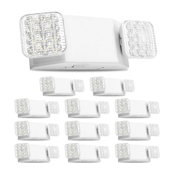 12 Pack Emergency Lights for Business, with Battery Backup, Commercial LED Emergency Exit Lighting Fixtures, AC 120/277V, with Two Square Head Adjustable, 90-Minute Backup, for Business, White