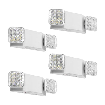 4 Pack Emergency Lights for Business, with Battery Backup, Commercial LED Emergency Exit Lighting Fixtures, AC 120/277V, with Two Square Head Adjustable, 90-Minute Backup, for Business, White
