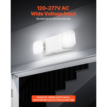 6 Pack Emergency Lights for Business, with Battery Backup, Commercial LED Emergency Exit Lighting Fixtures, AC 120/277V, with Two Square Head Adjustable, 90-Minute Backup, for Business, White