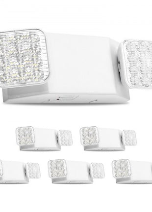 6 Pack Emergency Lights for Business, with Battery Backup, Commercial LED Emergency Exit Lighting Fixtures, AC 120/277V, with Two Square Head Adjustable, 90-Minute Backup, for Business, White