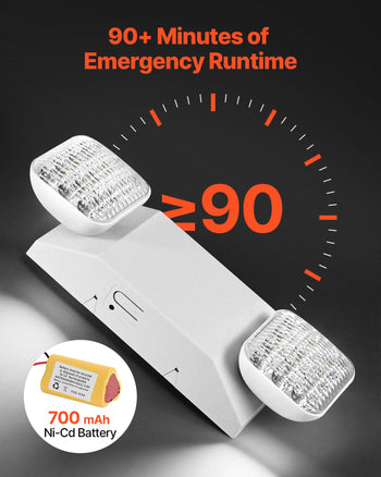 6 Pack Emergency Lights for Business, with Battery Backup, Commercial LED Emergency Exit Lighting Fixtures, AC 120/277V, with Two Square Head Adjustable, 90-Minute Backup, for Business, White