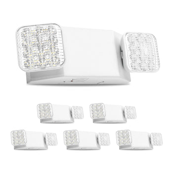6 Pack Emergency Lights for Business, with Battery Backup, Commercial LED Emergency Exit Lighting Fixtures, AC 120/277V, with Two Square Head Adjustable, 90-Minute Backup, for Business, White