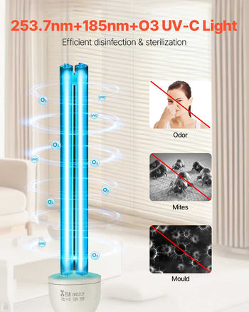 UV Light Bulb, 2 Pack, 25W Replacement Ultraviolet UVC Lamp with Ozone, 253.7 nm + 185 nm Wavelength UVO Light Bulb, E27 Universal, for 400 sqft Living Room, Classroom, Office, Restaurant