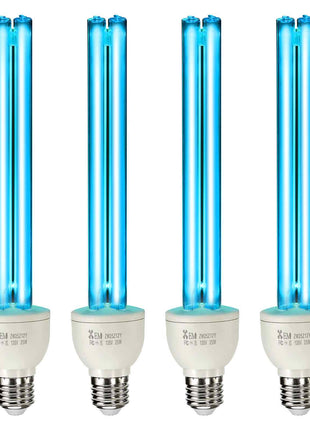 UV Light Bulb, 4 Pack, 25W Replacement Ultraviolet UVC Lamp with Ozone, 253.7 nm + 185 nm Wavelength UVO Light Bulb, E27 Universal, for 400 sqft Living Room, Classroom, Office, Restaurant