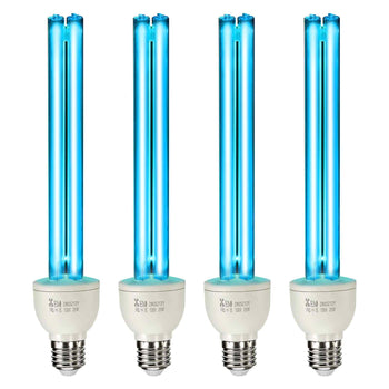 UV Light Bulb, 4 Pack, 25W Replacement Ultraviolet UVC Lamp with Ozone, 253.7 nm + 185 nm Wavelength UVO Light Bulb, E27 Universal, for 400 sqft Living Room, Classroom, Office, Restaurant