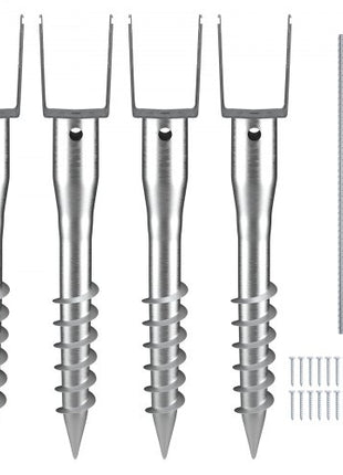 No Dig Ground Anchor, 4 Pack 3.94 x 2.76 x 27.56 in DIY Screw in Post Stake, Includes 6 Lag Bolts & a Rebar, U-Shape Heavy Duty Steel Post Holder, Great for Mailbox Posts and Fence Posts