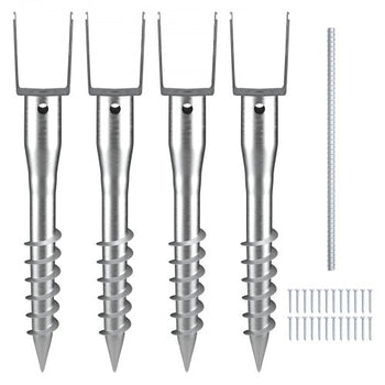 No Dig Ground Anchor, 4 Pack 3.94 x 2.76 x 27.56 in DIY Screw in Post Stake, Includes 6 Lag Bolts & a Rebar, U-Shape Heavy Duty Steel Post Holder, Great for Mailbox Posts and Fence Posts