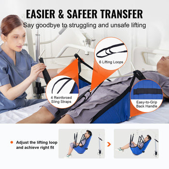 Patient Lift U-Sling with Head Support- Medium Size, Divided Leg Transfer Sling for Bathing, Patient Lift Medical Sling for Elderly, Disabled, Bedridden, 600LBS