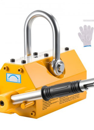 Permanent Magnetic Lifter, 1320 lbs Pulling Capacity, Heavy Duty N42 Neodymium Lifting Magnet with Release Handle and Steel Hook, Used in Shop Crane and Hoist, for Lifting Plate Steel, Board