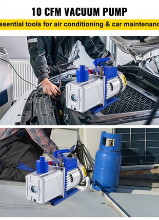 Vacuum Pump 12CFM 1HP Vane Vacuum Pump Two Stage 3 x 10-1 Pa Ultimate HVAC Rotary Auto AC Refrigerant Vacuum Pump, for Automobile Reparation Vacuum Evacuation