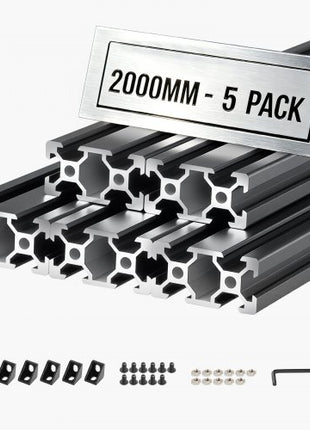 5PCS 2040 Aluminum Extrusion Profile, 78.74 Inch 2000 mm, V Slot European Standard Anodized Linear Rail, High-Strength Extruded Aluminum Rail, for 3D Printer Parts and CNC DIY Workbench, Black