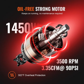 6.3 Gallon Air Compressor, 2 HP 3.35 CFM@90PSI Air Compressors with Max. 116PSI Pressure, Oil Free Compressor Tank for Auto Repair, Tire Inflation, Spray Painting, Woodwork Nailing
