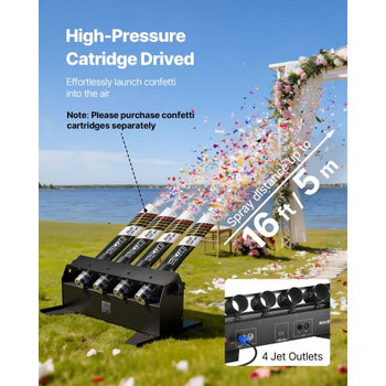 Electric Confetti Cannon Machine, High Output 4-Shot Confetti Launcher, DMX512, Manual & Remote Control, Portable Confe-tti Shooter for Wedding Christmas DJ Party Event Show Stage Nightclub