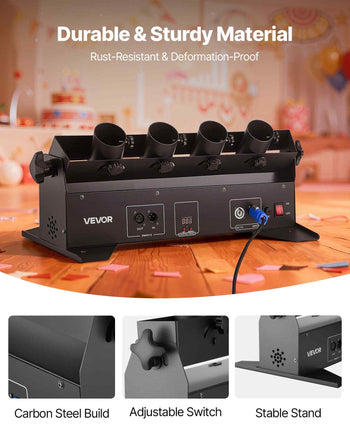 Electric Confetti Cannon Machine, High Output 4-Shot Confetti Launcher, DMX512, Manual & Remote Control, Portable Confe-tti Shooter for Wedding Christmas DJ Party Event Show Stage Nightclub
