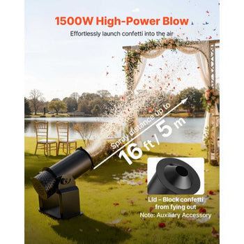 Electric Confetti Machine, 1500W Powerful Output Confetti Cannon Launcher, DMX512, Manual & Remote Control, Portable Confe-tti Shooter for Wedding Christmas Party Event Show Stage Nightclub