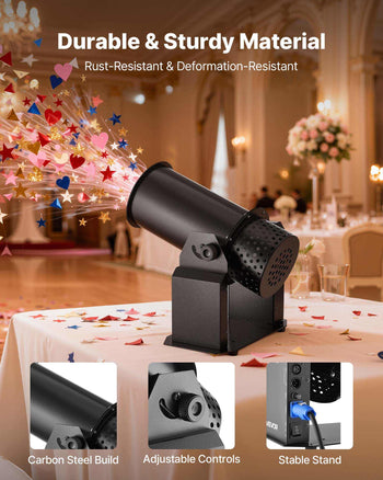 Electric Confetti Machine, 1500W Powerful Output Confetti Cannon Launcher, DMX512, Manual & Remote Control, Portable Confe-tti Shooter for Wedding Christmas Party Event Show Stage Nightclub