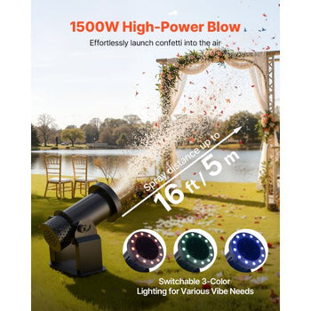 Electric Confetti Machine with LED Lights, 1500W Powerful Output Confetti Cannon Launcher, DMX512, Manual & Remote Control, Portable Confe-tti Shooter for Wedding Christmas Event Show Stage