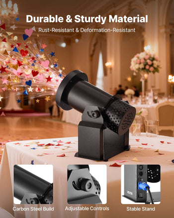 Electric Confetti Machine with LED Lights, 1500W Powerful Output Confetti Cannon Launcher, DMX512, Manual & Remote Control, Portable Confe-tti Shooter for Wedding Christmas Event Show Stage