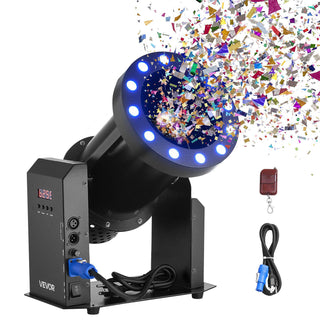 Electric Confetti Machine with LED Lights, 1500W Powerful Output Confetti Cannon Launcher, DMX512, Manual & Remote Control, Portable Confe-tti Shooter for Wedding Christmas Event Show Stage
