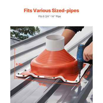 2Pcs Roof Pipe Flashing Boots, Fit Pipe OD 6-3/4" to 14", Flexible Silicone Roofing Jack Pipe Flashing, High Temp -101? to 437?, Square Metal Base, for Chimney, Wood Stove & Outdoor Vent Pipes