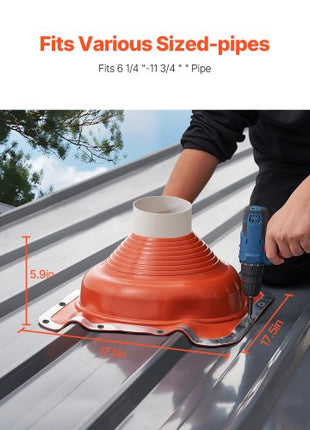 2 PCs Roof Pipe Flashing Boots, Fit Pipe OD 6-1/4" - 11-3/4", Flexible Silicone Roofing Jack Pipe Flashing, High Temp -101? - 437?, Square Metal Base, for Chimney, Wood Stove & Outdoor Vent Pipe