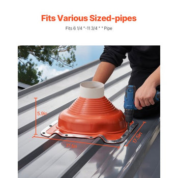 2 PCs Roof Pipe Flashing Boots, Fit Pipe OD 6-1/4" - 11-3/4", Flexible Silicone Roofing Jack Pipe Flashing, High Temp -101? - 437?, Square Metal Base, for Chimney, Wood Stove & Outdoor Vent Pipe