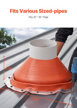 Roof Pipe Flashing Boot, Fit Pipe OD 10" to 19", Flexible Silicone Roofing Jack Pipe Flashing, High Temp -101? to 437?, Lasting Round Red Metal Base, for Chimney, Wood Stove & Outdoor Vent Pipe