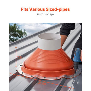 Roof Pipe Flashing Boot, Fit Pipe OD 10" to 19", Flexible Silicone Roofing Jack Pipe Flashing, High Temp -101? to 437?, Lasting Round Red Metal Base, for Chimney, Wood Stove & Outdoor Vent Pipe