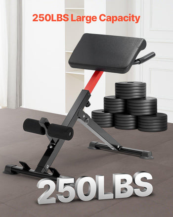 Roman Chair Hyperextension Bench, 250 lbs Adjustable & Foldable Extension Machine, Multi-Function Exercise Equipment for Glute, Hamstring, Back, and Ab Workout, Fitness Weight Bench for Home Gym