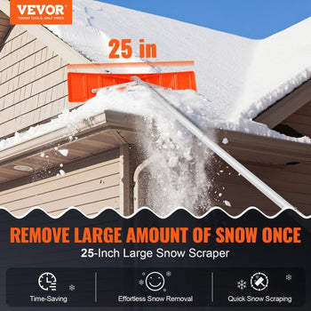 Snow Roof Rake, 25" Plastic Blade Snow Removal Tool, 21ft Reach Aluminium Handle, Superior Roof Shovel with Anti-Slip Handle Grip, Easy to Setup & Use for House Roof, Car Snow, Wet Leaves