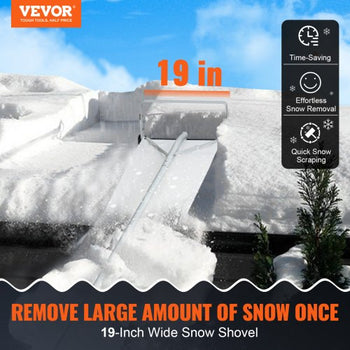 Snow Roof Rake, 30ft Reach Aluminium Roof Shovel with Slide Cloth, Premium 19" Blade Snow Removal Tool, Safe on Roof with Roll Wheels, Anti-Slip Handle, Use for House Roof, Car Snow, Wet Leaves