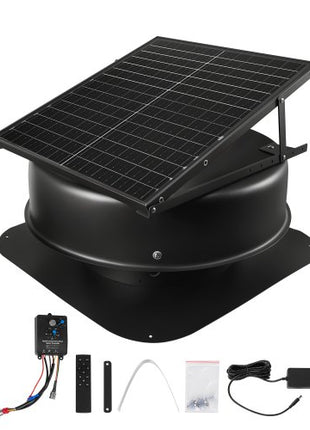 Roof Attic Exhaust Fan, 50W Smart Solar Roof Ventilation Fan with Thermostat, Remote Control, 3000 CFM Airflow Built-in Smoke Sensor with Auto Stop for Cooling and Dehumidification