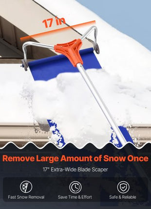 Snow Roof Rake, 17 in Aluminum Blade, 4.1-17.2 ft Adjustable Roof Snow Scraper with Wheels & Slide, Lightweight Snows Removal Tool for House Rooftop Leaves Debris Clearing