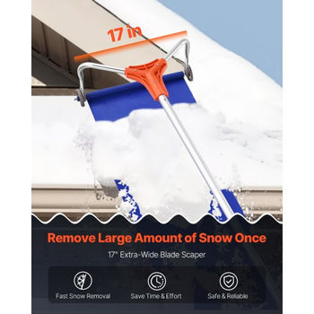 Snow Roof Rake, 17 in Aluminum Blade, 4.1-17.2 ft Adjustable Roof Snow Scraper with Wheels & Slide, Lightweight Snows Removal Tool for House Rooftop Leaves Debris Clearing