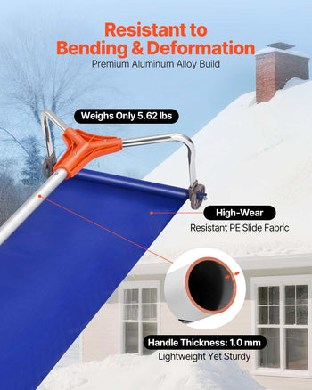 Snow Roof Rake, 17 in Aluminum Blade, 4.1-17.2 ft Adjustable Roof Snow Scraper with Wheels & Slide, Lightweight Snows Removal Tool for House Rooftop Leaves Debris Clearing
