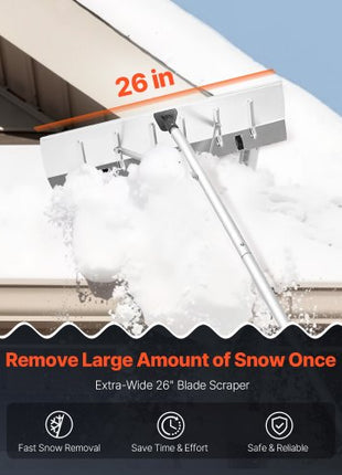 Snow Roof Rake, 26 in Aluminum Blade, 7.5-20 ft Adjustable Roof Snow Scraper with Wheels, Anti-Slip Handle Snows Removal Tool, Lightweight House Rooftop Rake for Leaves Debris Removal