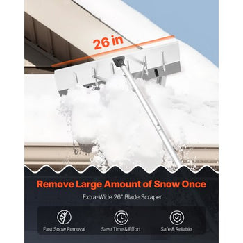 Snow Roof Rake, 26 in Aluminum Blade, 7.5-20 ft Adjustable Roof Snow Scraper with Wheels, Anti-Slip Handle Snows Removal Tool, Lightweight House Rooftop Rake for Leaves Debris Removal