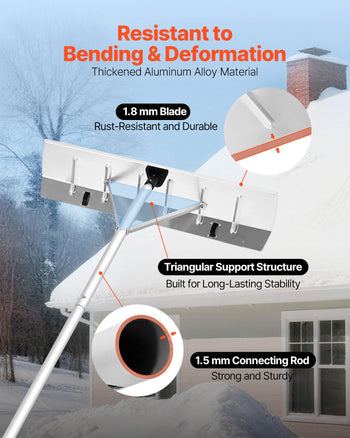 Snow Roof Rake, 26 in Aluminum Blade, 7.5-20 ft Adjustable Roof Snow Scraper with Wheels, Anti-Slip Handle Snows Removal Tool, Lightweight House Rooftop Rake for Leaves Debris Removal