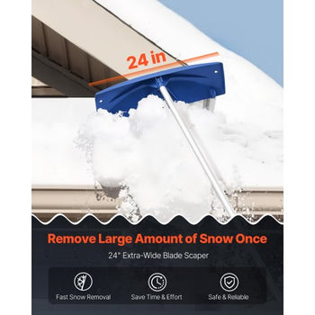 Snow Roof Rake, 24 in PP Plastic Blade, 3.8-18.2 ft Adjustable Roof Snow Scraper with Wheels, Anti-Slip Handle Snows Removal Tool, Lightweight House Rooftop Rake for Leaves Debris Removal