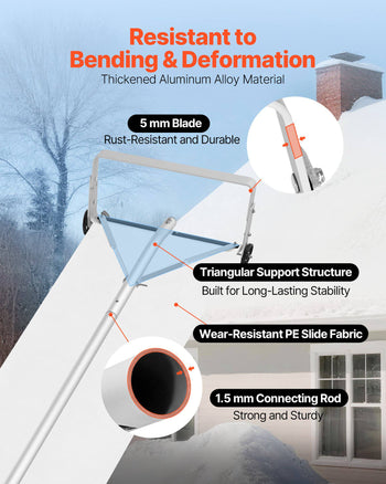 Snow Roof Rake, 18.5 in Aluminum Blade, 5.2-30 ft Adjustable Roof Snow Scraper with Wheels & Slide, , Lightweight Snows Removal Tool for House Rooftop Leaves Debris Clearing