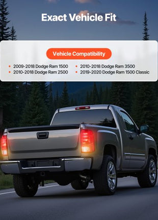 Tail Light Assembly Compatible with 2009-2018 Dodge Ram 1500 2500 3500, 2019-2020 Dodge Ram 1500 Classic, Halogen Version Left & Right Side Taillight Rear Brake Lamps with Halogen Bulbs, 2PCS