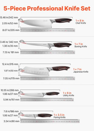 Kitchen Knife Set, 5 Piece High Carbon Stainless Steel Sharp Knife Set, Durable and Rust-Resistant, Professional Kitchen Cutlery with Ergonomic Crack-Resistant Handle, for Precise Cutting