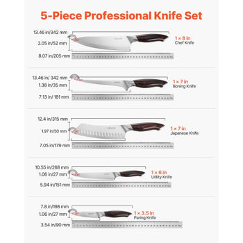 Kitchen Knife Set, 5 Piece High Carbon Stainless Steel Sharp Knife Set, Durable and Rust-Resistant, Professional Kitchen Cutlery with Ergonomic Crack-Resistant Handle, for Precise Cutting