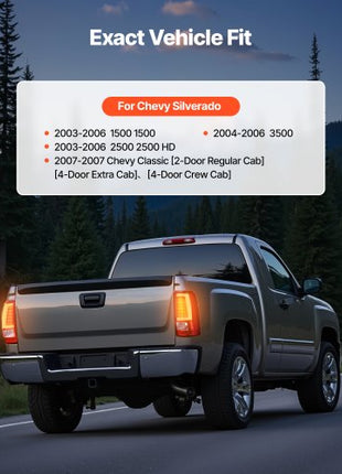 Tail Light Assembly Compatible with 2003-2006 Chevy Silverado 1500 1500 HD 2500 2500 HD 3500, 2007-2007 Chevy Classic, 2PCS Driver & Passenger Side LED Taillight Brake Lamps with Bulbs, Red
