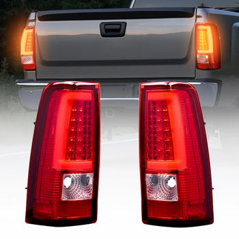 Tail Light Assembly Compatible with 2003-2006 Chevy Silverado 1500 1500 HD 2500 2500 HD 3500, 2007-2007 Chevy Classic, 2PCS Driver & Passenger Side LED Taillight Brake Lamps with Bulbs, Red