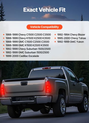 Tail Light Assembly Compatible with 1988-1999 Chevy/GMC C/K 1500 2500 3500, 1992-1999 Chevy/GMC Suburban 1500/2500, 2PCS Left & Right Side Taillight Rear Brake Lamps with Halogen Bulbs