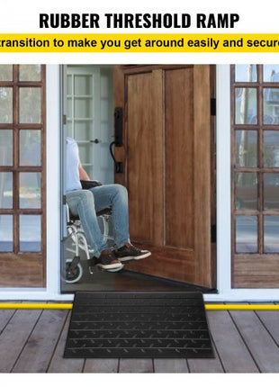Rubber Threshold Ramp, 2.6\" Rise Threshold Ramp Doorway, 3 Channels Cord Cover Rubber Solid Threshold Ramp, Rubber Angled Entry Rated 2202 Lbs Load Capacity for Wheelchair and Scooter