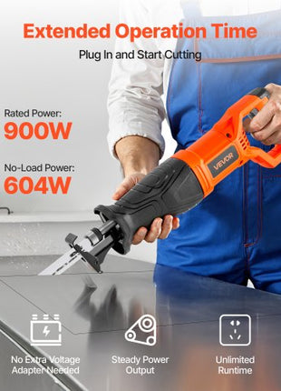 Corded Reciprocating Saw, 120 Volt 7.5 Amp, 2800 SPM Variable Speed, 1-1/8 inch Stroke Length, Electric Reciprocating Saw with 8 Blades and Carrying Bag, for Wood, Metal, and Plastic Cutting