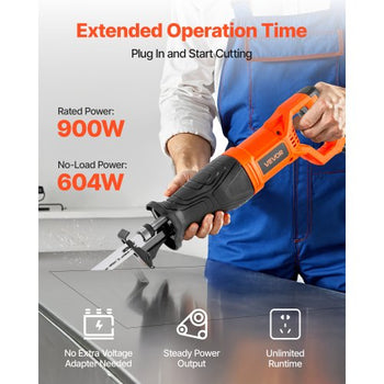 Corded Reciprocating Saw, 120 Volt 7.5 Amp, 2800 SPM Variable Speed, 1-1/8 inch Stroke Length, Electric Reciprocating Saw with 8 Blades and Carrying Bag, for Wood, Metal, and Plastic Cutting